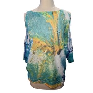 Luisa Ricci Womens Watercolor Mesh Knit Top Light Sweater Italy Size M